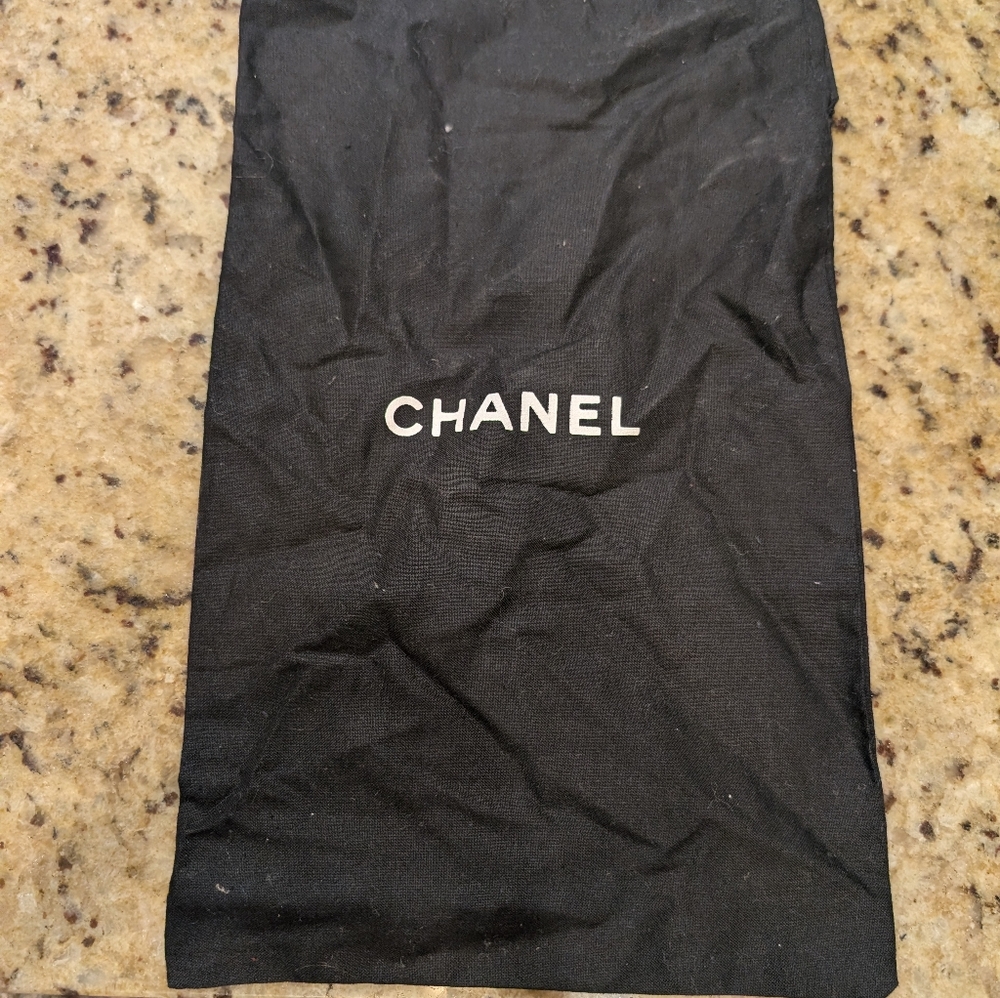 CHANEL Black and White Logo Drawstring Pouch Wallet Size